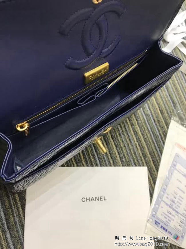 香奈兒CHANEL 寶蘭色A01112新款經典CF小牛皮壓花鱷魚紋時尚單肩鏈條口蓋包 DSC2096